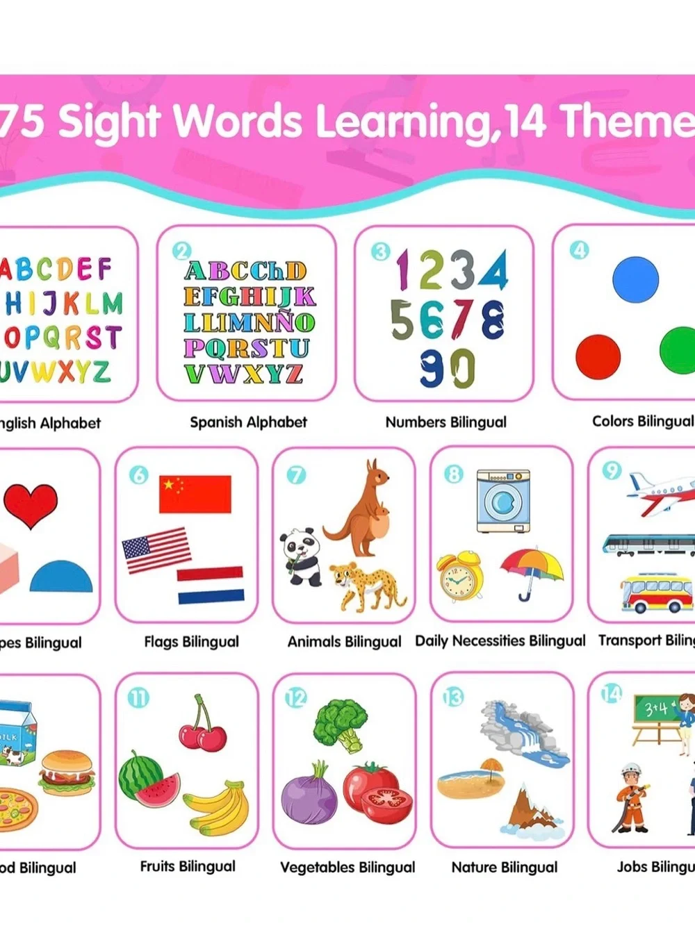 QuTZ ABC Learning Flash Cards for Toddlers 2-4 Bilingual Spanish English, Autism